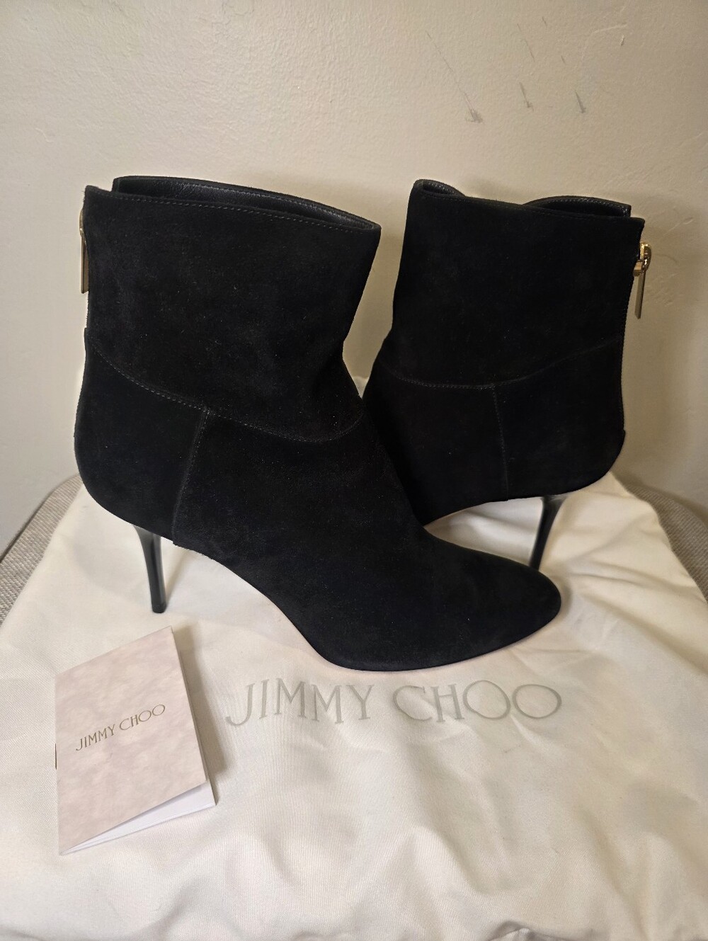 Authentic Jimmy Choo Alanis Black Suede Stiletto Ankle Booties Size 36.5